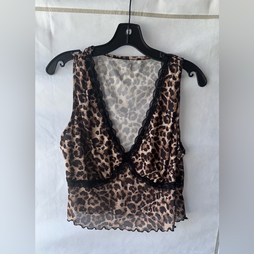 SHEIN Leopard Print Lace Trim Top (gently worn)